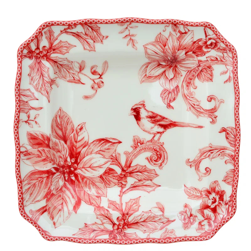 222 Fifth 222 Fifth Christmas Lane Red 16-Piece Porcelain Dinnerware Set - Service For 4, Plates, Bowls & Mugs