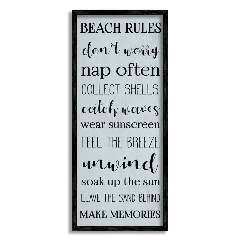 Stupell Industries " Beach Rules Sign Coastal Relaxation List Blue " by Daphne Polselli