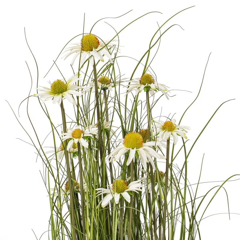 Freeport Park® Huson 48" Artificial Potted Green Grass and Daisies.