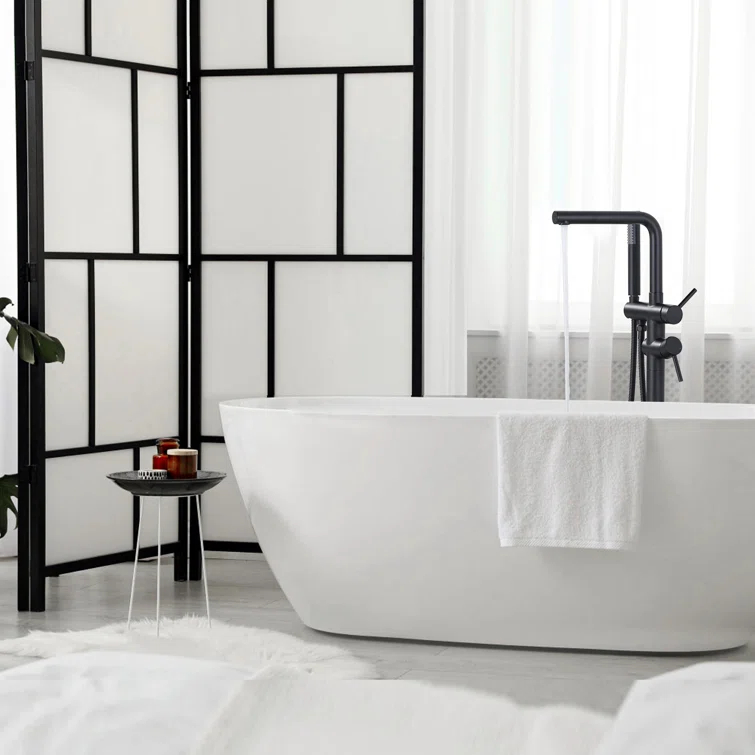 ARCORA Modern Single Handle Freestanding Tub Faucet, Floor Mount Tub Filler With Hand Shower AR9203600B