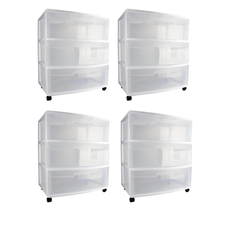 Sterilite Sterilite At Home 3 Drawer Wide Storage Cart Container with Casters (Set of 4)