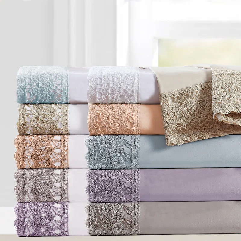 Modern Threads Modern Threads Yate Soft Microfiber Crochet Lace Sheets - Luxurious Microfiber Bed Sheets - Includes Flat Sheet, Fitted Sheet with Deep Pockets, & Pillowcases