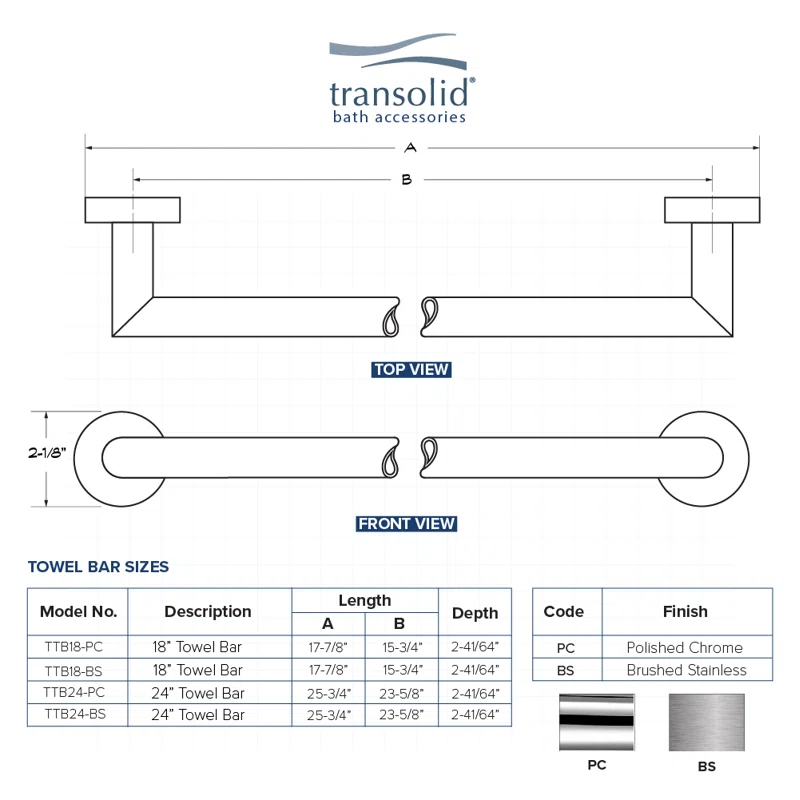 Transolid TTB18-BS Turin 17.75'' 1 Wall Towel Bar