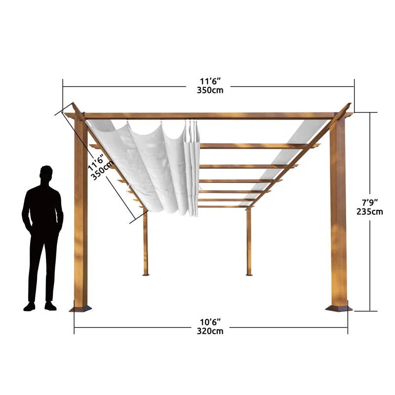 Paragon-Outdoor Florence 11 ft. W x 11 ft. D Wood Grain Aluminum Pergola in Canadian Cedar with Convertible Canopy