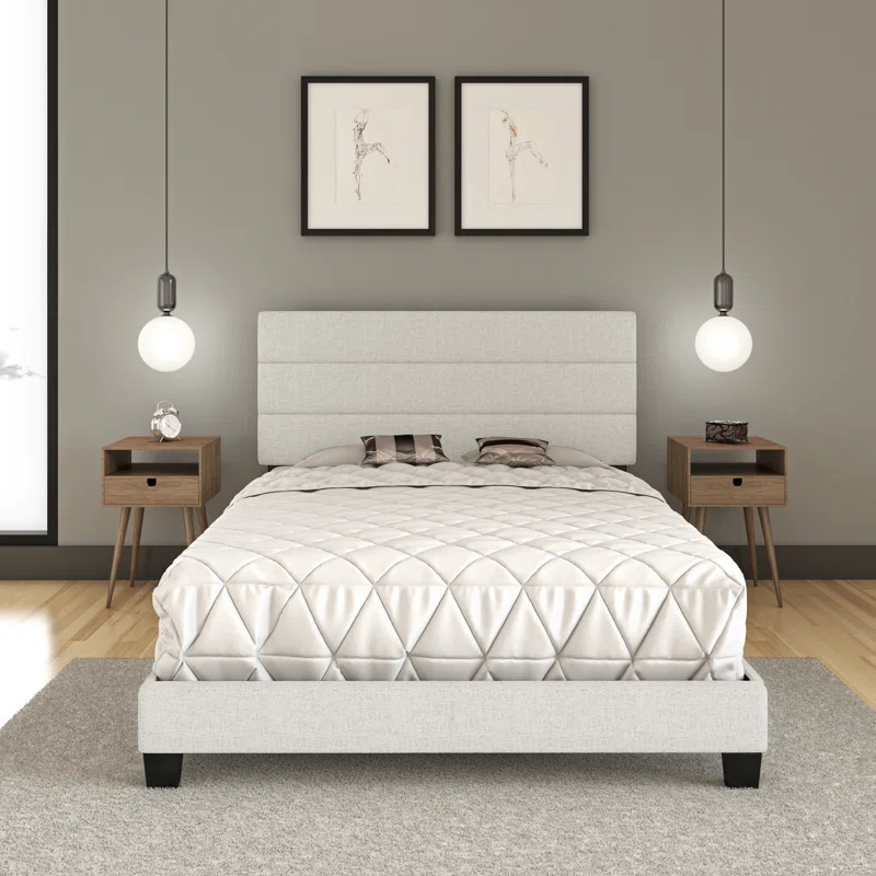 Boyd Sleep Ravenna Upholstered Linen Tri-Panel Channel Adjustable Height Headboard Platform Bed Frame