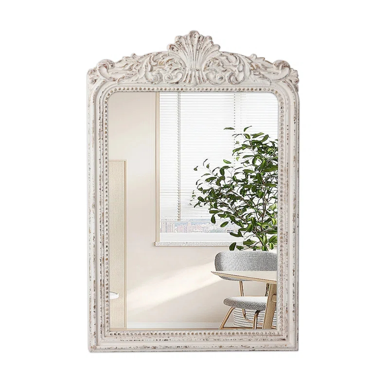 Ophelia & Co. Vintage Ornate Wood Framed Mirror Decorative For Wall 24" x 36", Hanging Distressed White Rustic Wall Mirrors