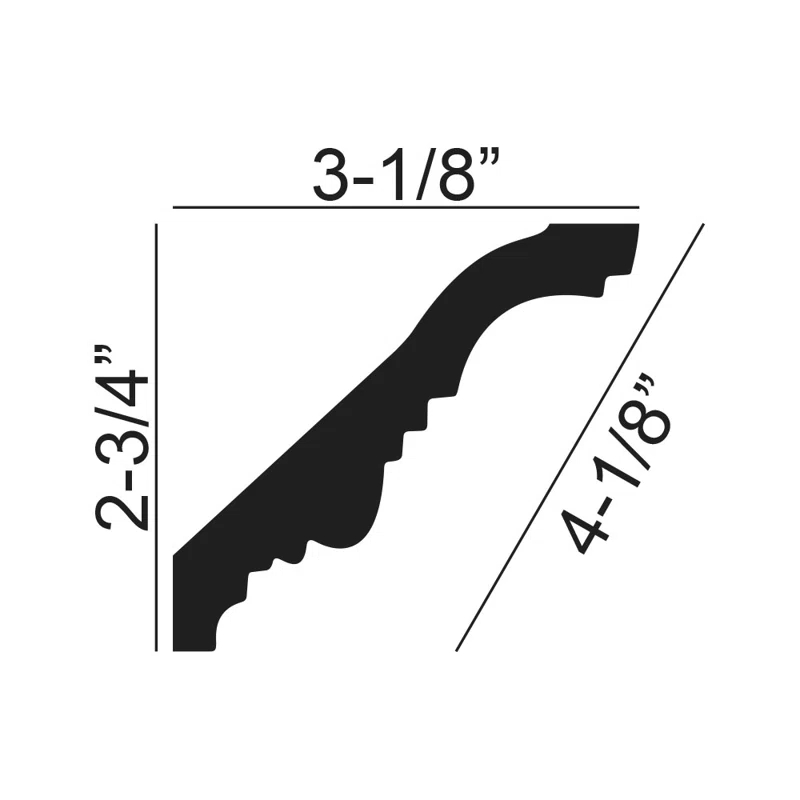 2-3/4 in x 3-1/8 in x 6 in Long Egg and Dart Polyurethane Crown Moulding Sample
