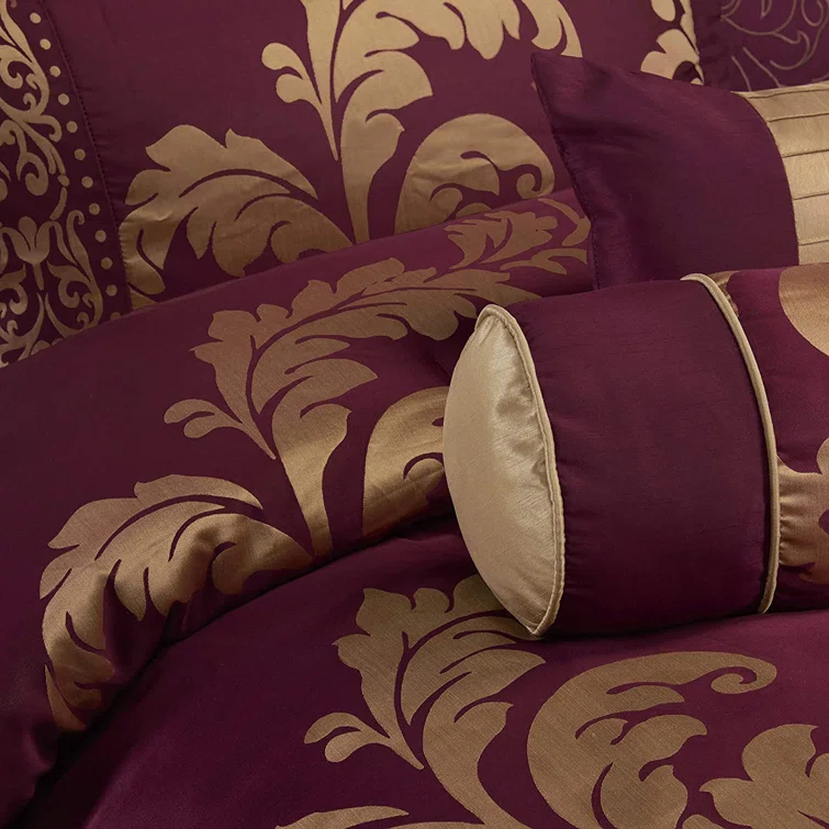 Chezmoi Collection Royale Jacquard Floral 7 Piece Comforter Set