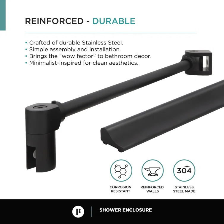 Fine Fixtures Frameless Shower Enclosure Hinged Tempered Glass - 34" W x 34" D x 74" H SDK36BL