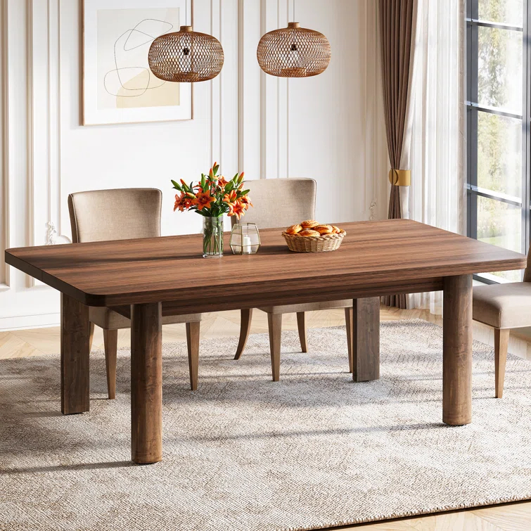Union Rustic Wood Dining Table For 4-6 People, 63 Inch Farmhouse Kitchen Table With Solid Wood Legs