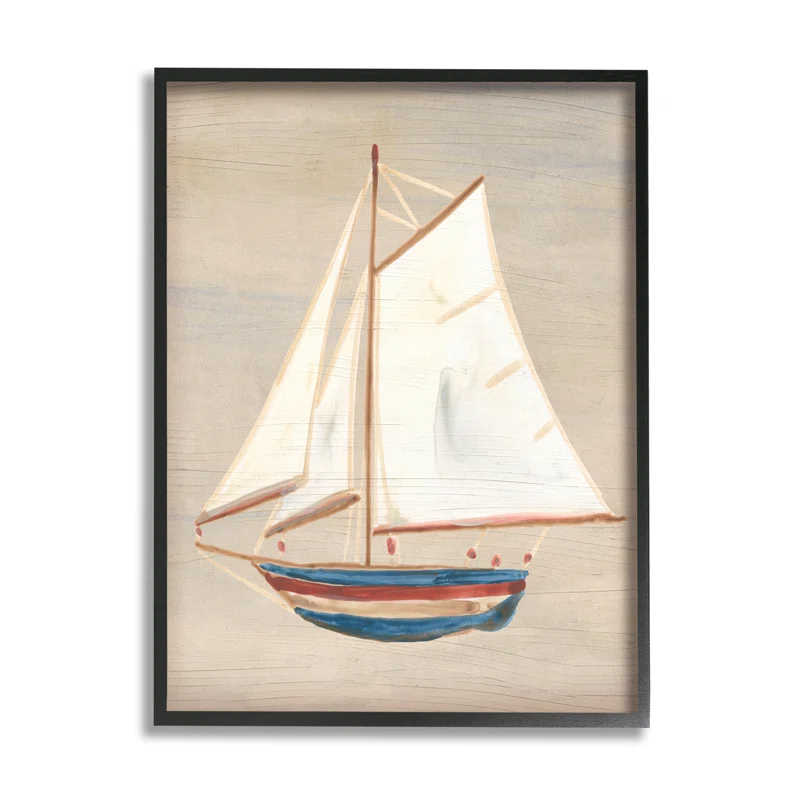 Stupell Industries Az-919-Framed " Blue And Red Sailboat " by June Erica Vess