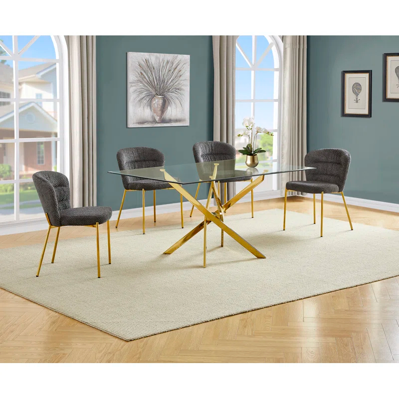 Mercer41 Rectangular Tempered Glass Dining Set With Comfy Chairs