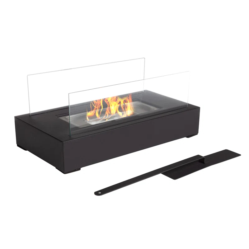 Bio Ethanol Tabletop Fire Pit - Rectangular Indoor or Outdoor Ventless Fireplace - Clean Burning Portable Heat with 360-View