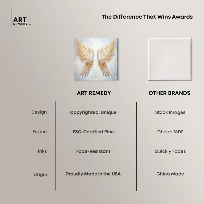 Art Remedy Elegant Angel Wings Canvas Elegant White Gold Wall Art by Art Remedy