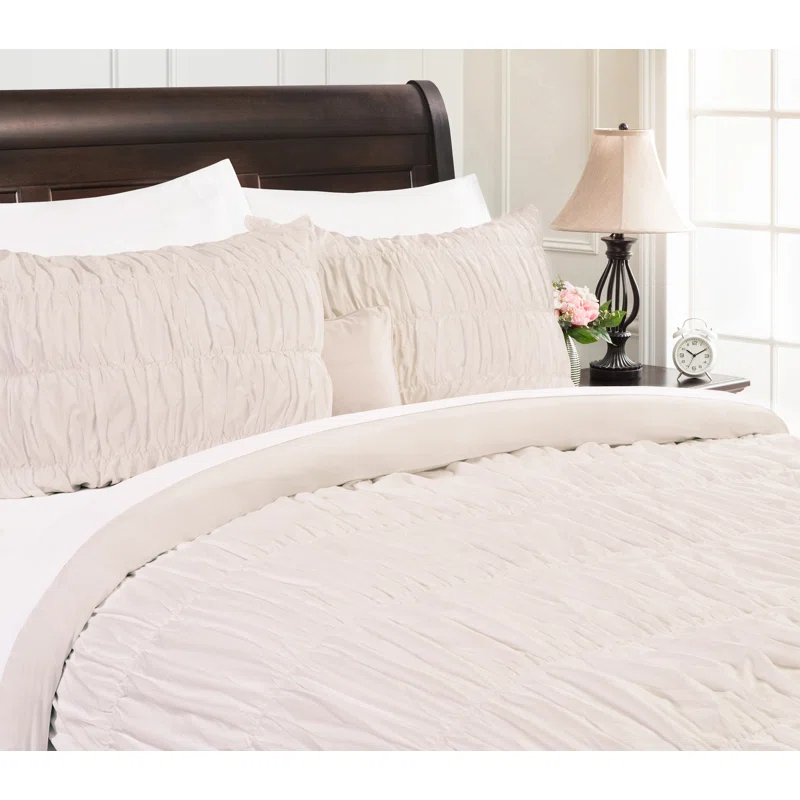 Chanasya Chanasya Ruched Ruffled Pleated Textured Washed Microfiber Duvet Set