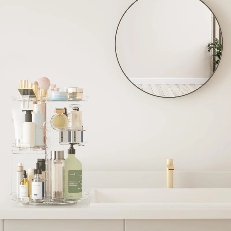 Rotating Makeup Organizer, DIY 8 Adjustable Layers Spinning Skincare Organizer, Cosmetic Display Case With Brush Holder Perfume Tray, Multi-Function Storage Carousel For Vanity Bathroom Countertop