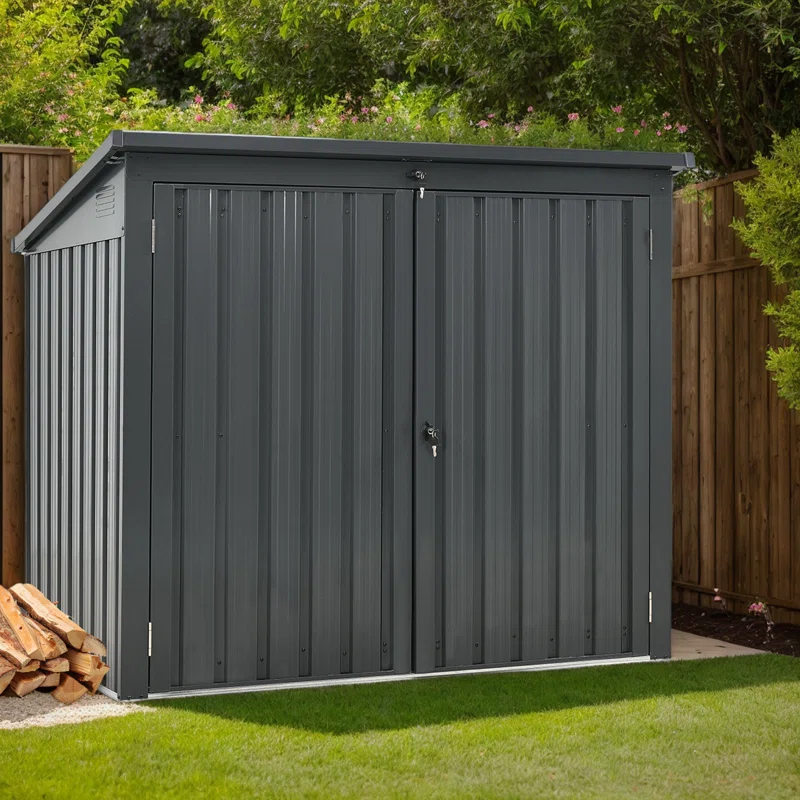 iYofe 5 Ft. W X 3 Ft. D Outdoor Galvanized Steel Garbage Bin Shed，Metal Trash Can Storage，Lockable Shed