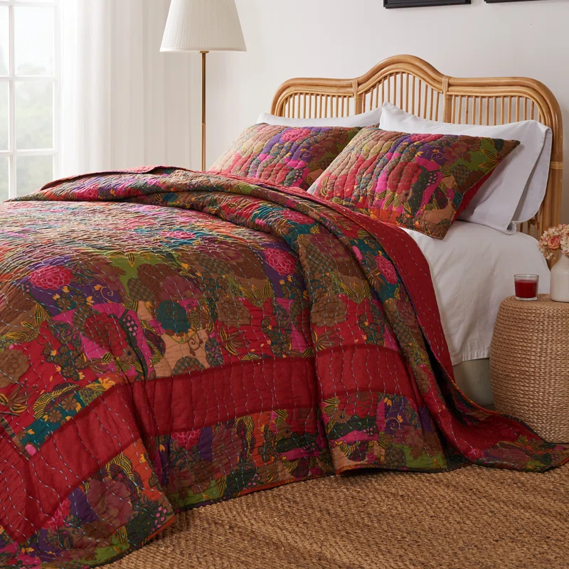 Greenland Home Fashions Jewel Boho Patchwork Print Quilt Set