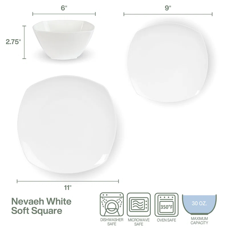 Fitz and Floyd Fitz and Floyd Nevaeh White 12-Piece Lightweight Bone China Dinnerware Set, Service for 4