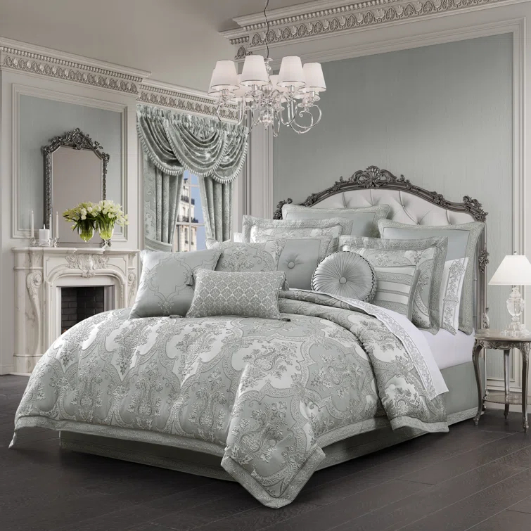 California King Spa Blue Damask Comforter Set with Shams