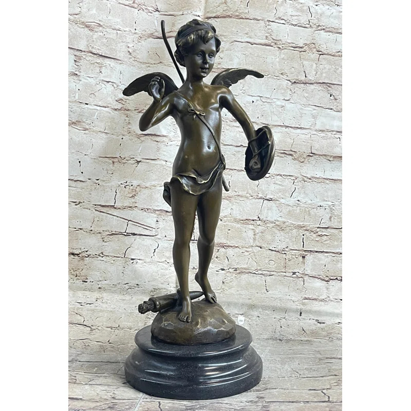 Trinx Kaleeya Signed Bronze Statue Cupid Cherub Sculpture On Marble Base Art Deco Sale