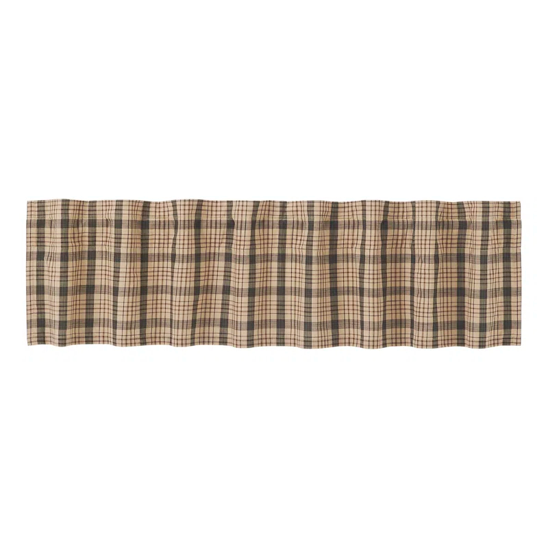 Rosalind Wheeler Holms Plaid Cotton Tailored Window Valance in Khaki/ Forest Green/ Russet