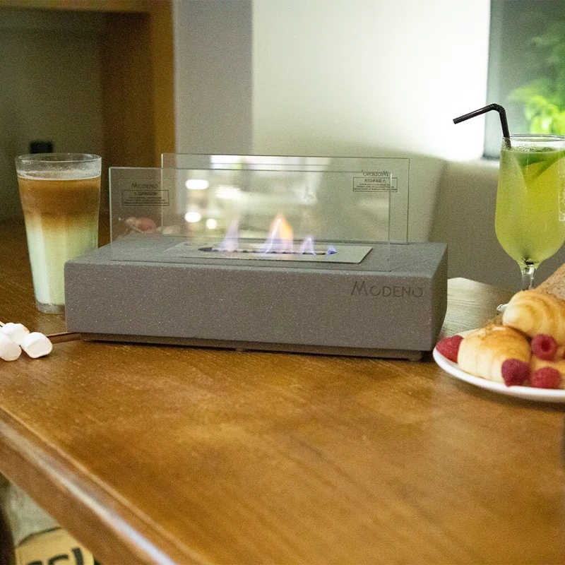 Envelor Stone Bio-Ethanol Outdoor Tabletop Fireplace with Flame Guard