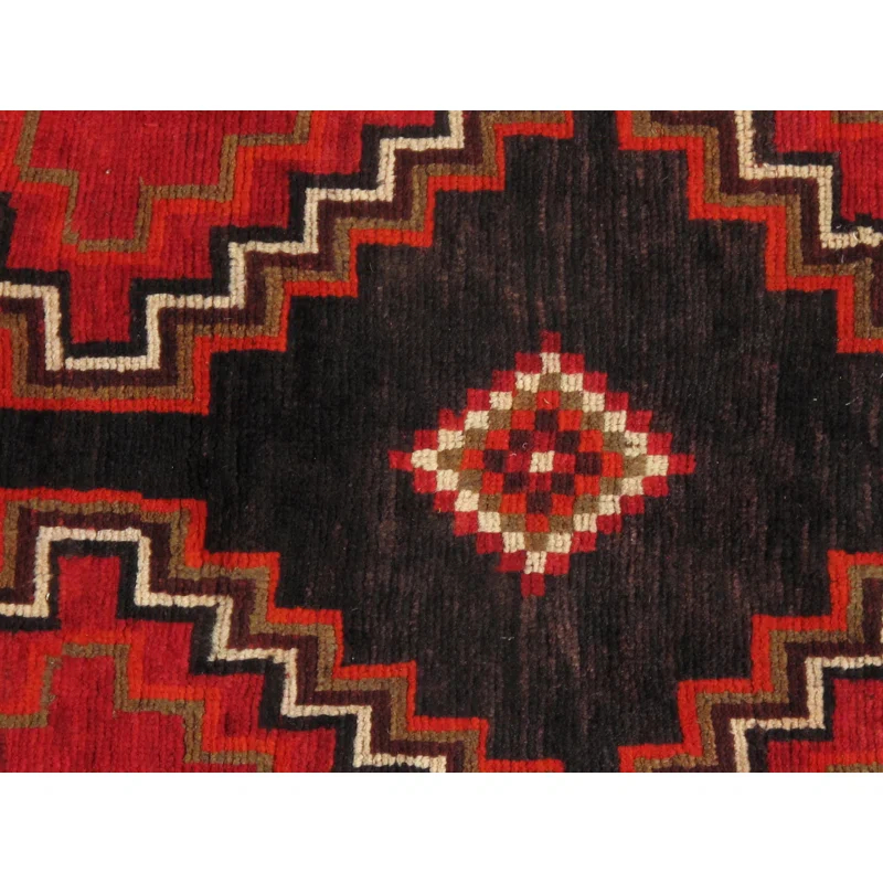 Pasargad Vintage One-of-a-Kind Rectangle 4'2" X 7'2" 1940s Wool Area Rug in Red/Black/Orange