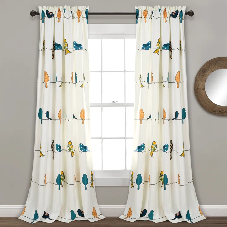 Frifoho Rowley Birds Room Darkening Thermal Rod Pocket Curtain Panels (Set of 2)