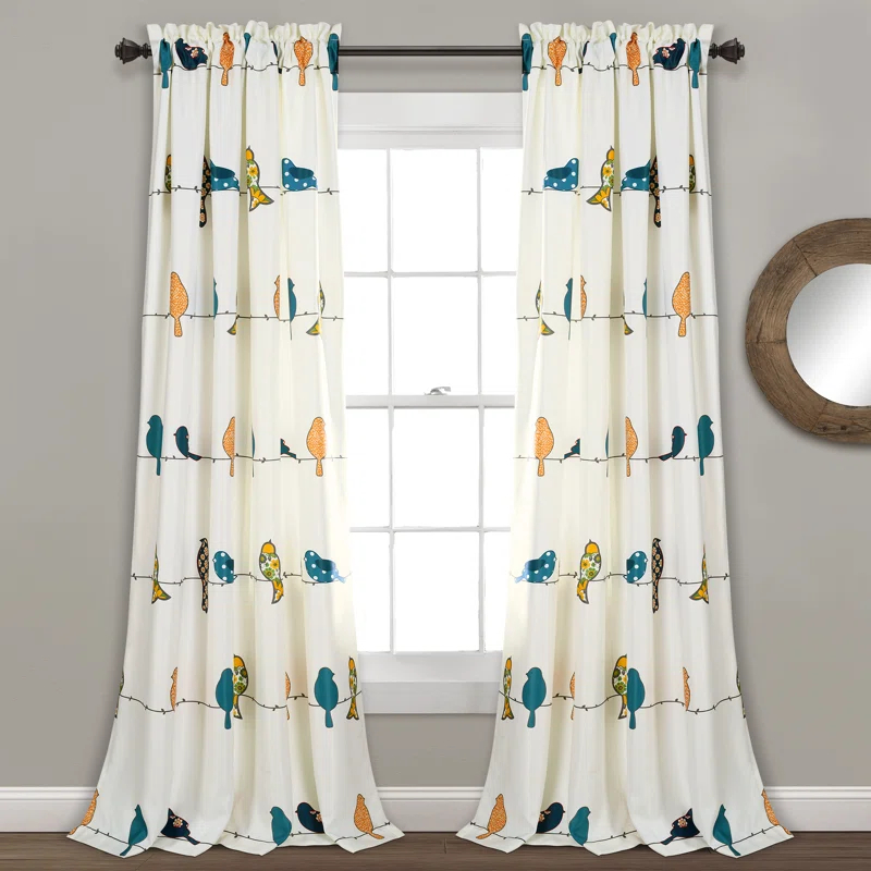Frifoho Rowley Birds Room Darkening Thermal Rod Pocket Curtain Panels (Set of 2)