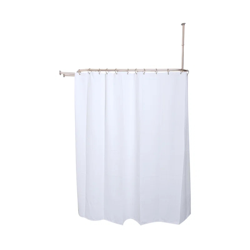 Utopia Alley Rustproof 54" L D-Shaped Fixed Shower Curtain Rod & Hook Set