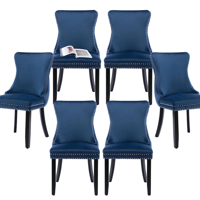 Velvet Upholstered Wing Back Dining Chair (Set of 6)