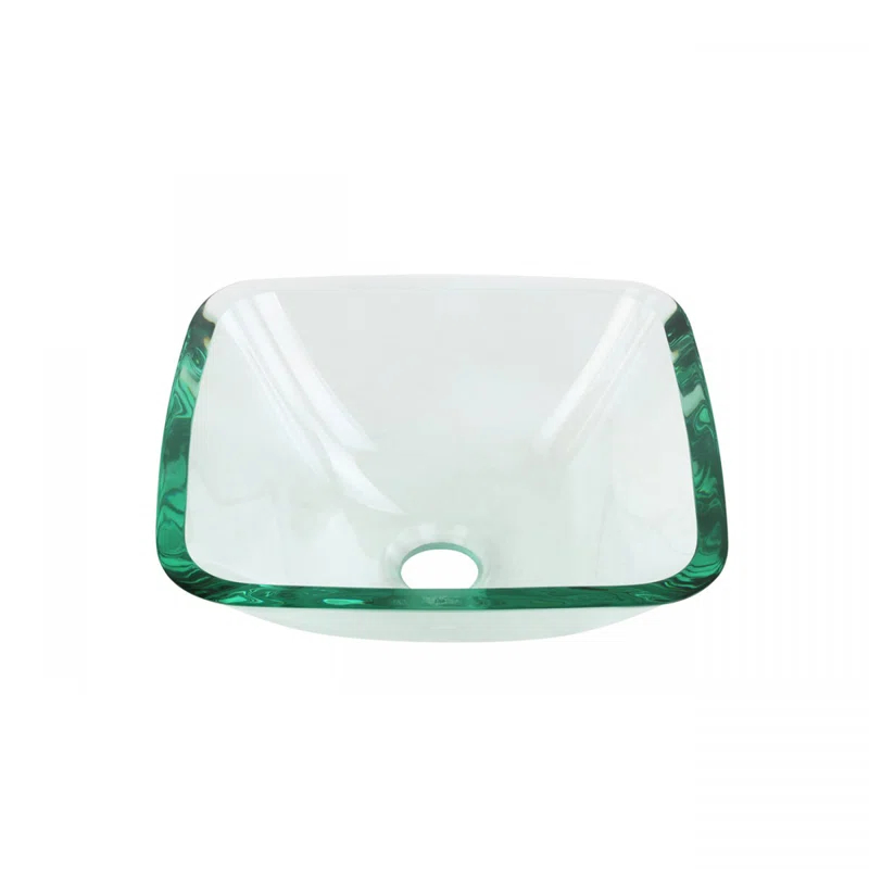Square Glass Bathroom Vessel Sink with Drain Mini Bath Bowl