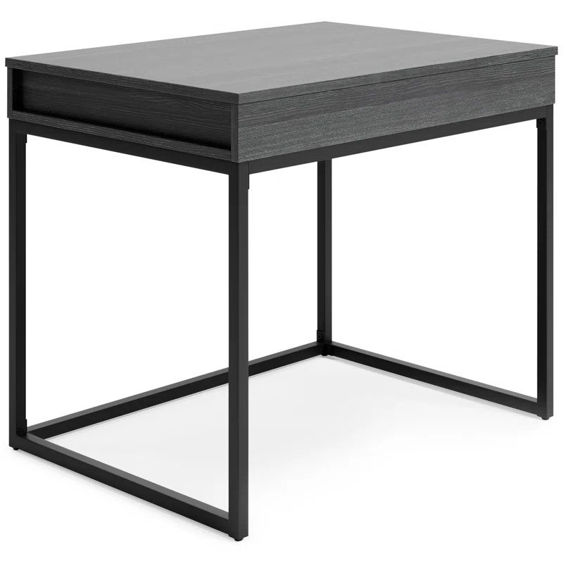 Benjara Yasmin Home Office Lift Top Desk, Dark Gray Wood, Black Metal, 36 Inch