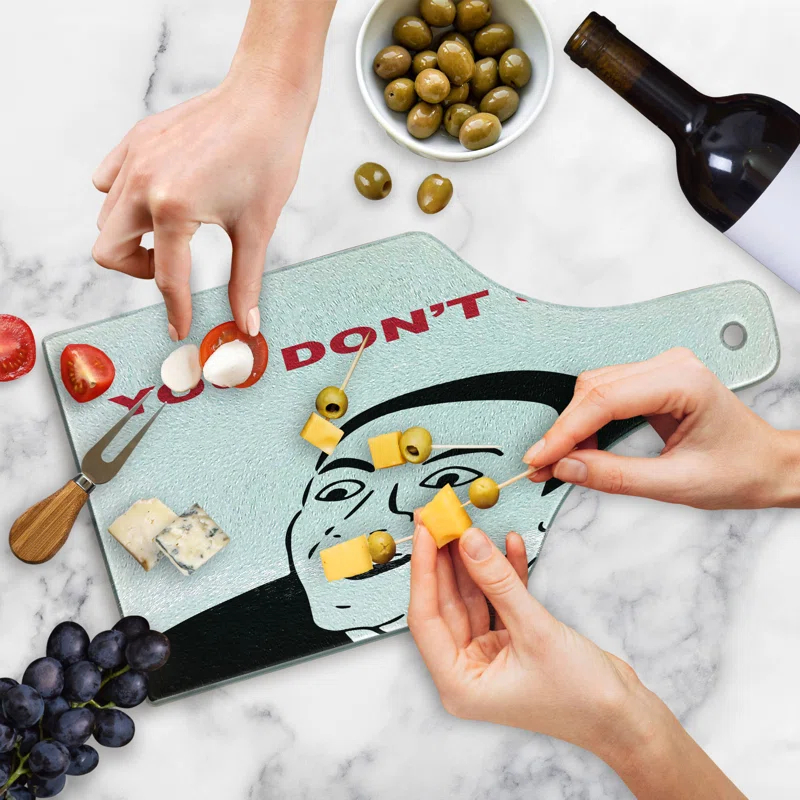 Ambesonne Humor Tempered Glass Cutting Board Meme Smile Modern Face Black and White