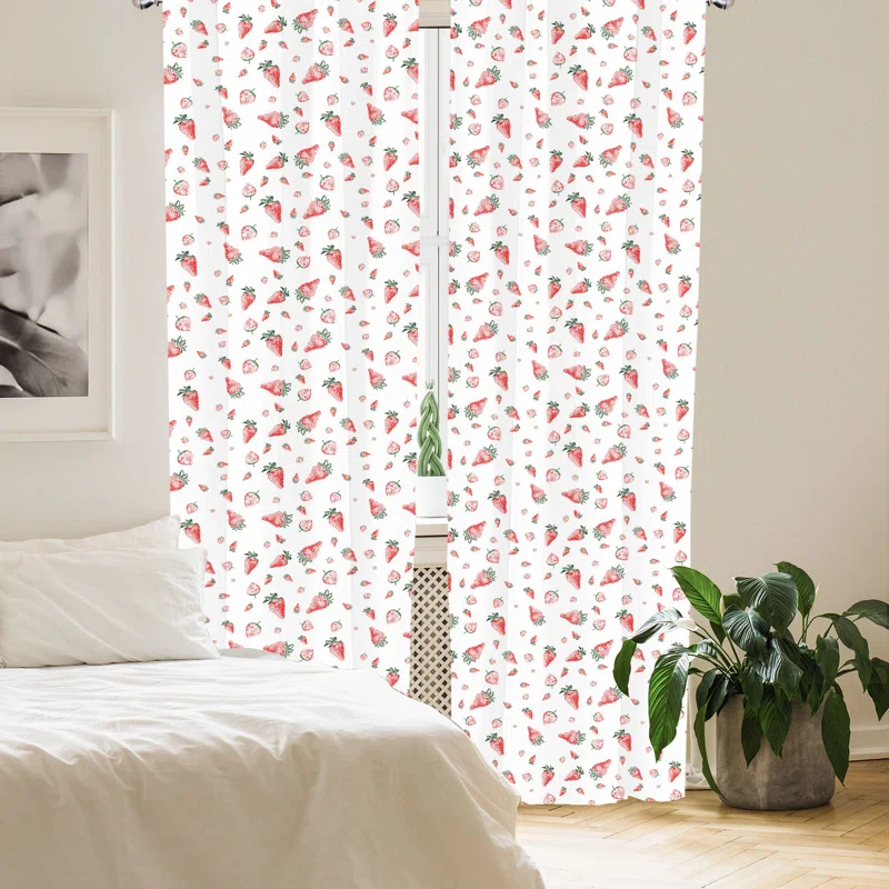 Strawberry Semi-Sheer Rod Pocket Curtain Panels (Set of 2)