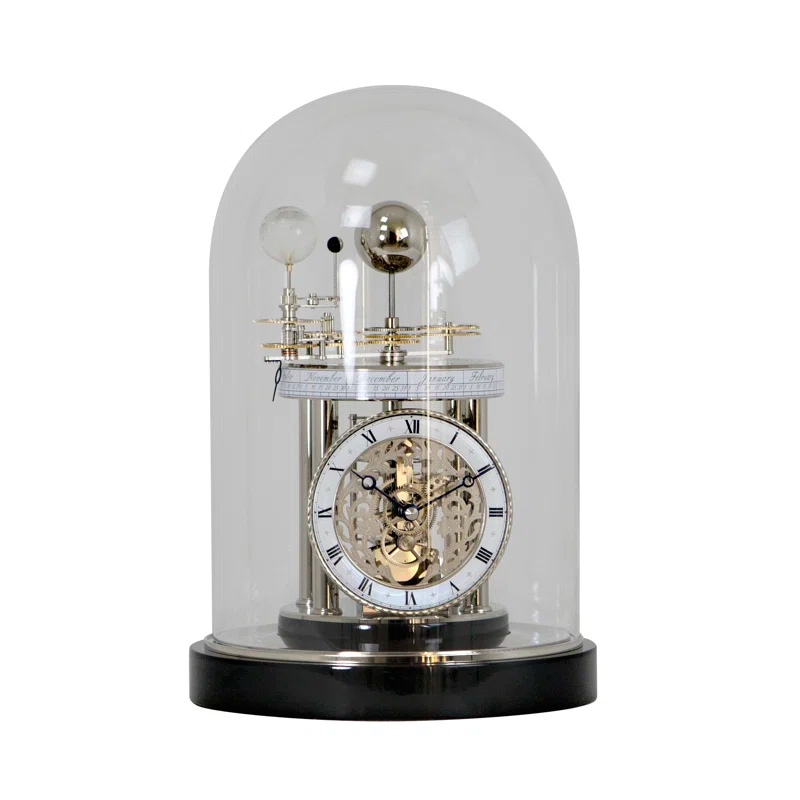 Hermle Black Forest Clocks Astrolabium Modern & Contemporary Roman Numeral Quartz Movement / Crystal Tabletop Clock in Polished Nickel