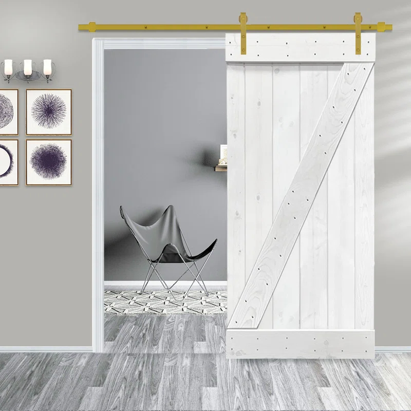 Calhome 84'' Solid + Manufactured Wood Paneled Painted with Installation Hardware Kit Barn Door
