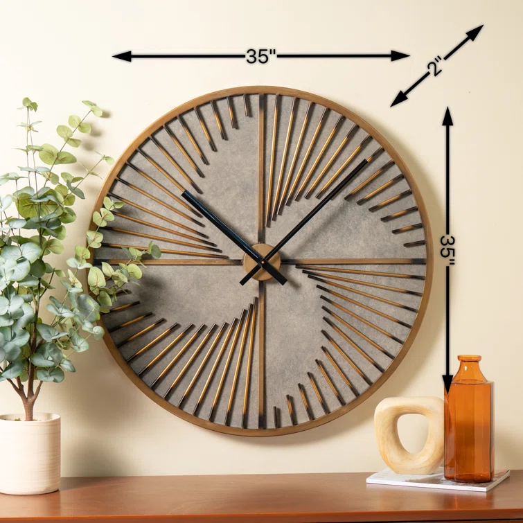 Oversized Aged Bronze and Gray Metal Round Wall Clock