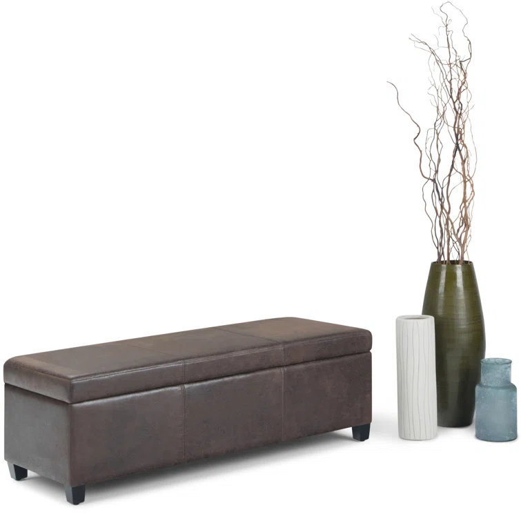 Simpli Home Avalon 48"W Upholstered Storage Ottoman Bench with Large Interior Storage