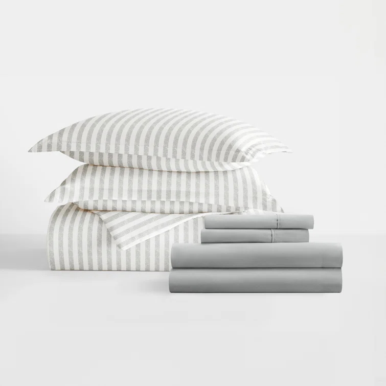 IEnjoy Home 8-Piece Reversible Bedding Bundle - Patterned Duvet Cover, Comforter Insert and Solid Sheet Set