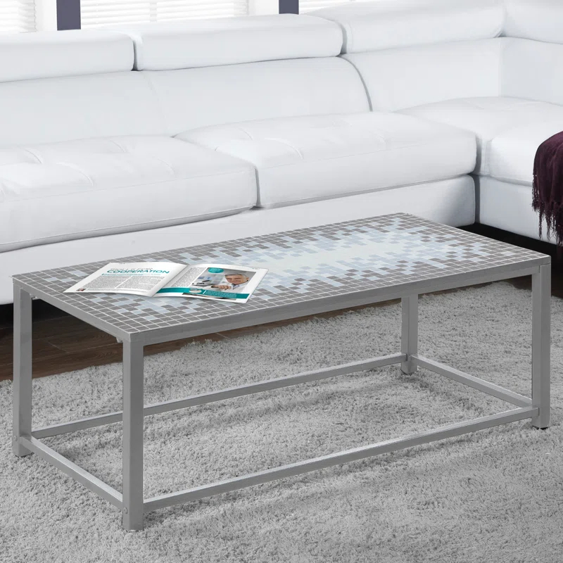 Wrought Studio™ Coffee Table, Accent, Cocktail, Rectangular, Living Room, 42" L, Metal, Tile