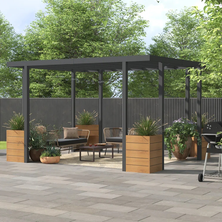 Sunjoy Sunjoy Marbella Pergola 10 x 12 ft. Outdoor Black Steel Frame Pergolas All-Season Durability High-Wind Rating for Outdoor Patio Deck Garden