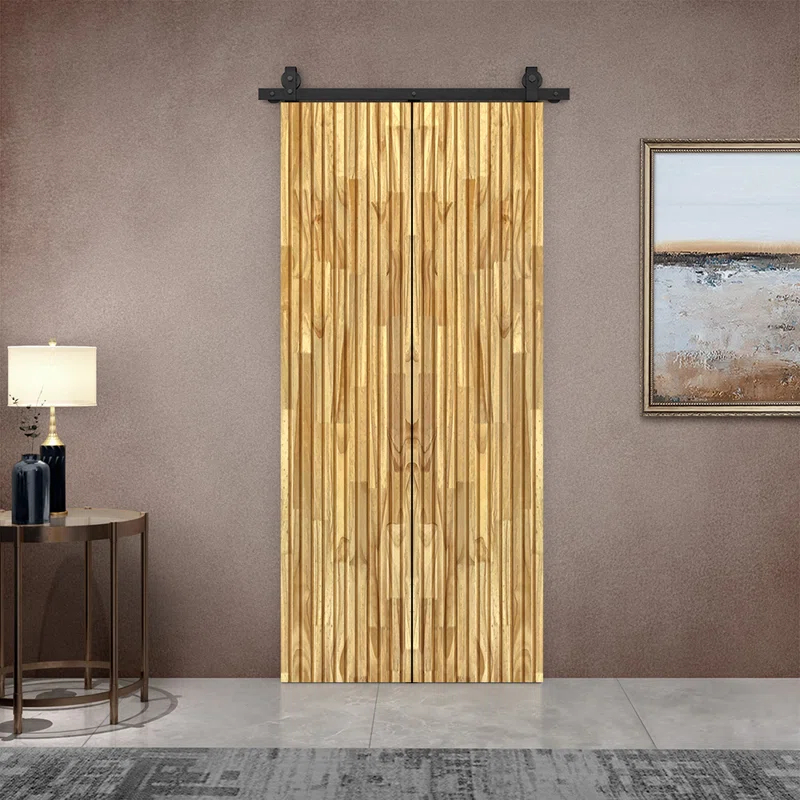 Calhome Japanese Series Stained Pine Wood Bi-Fold Barn Door with Sliding Hardware Kit