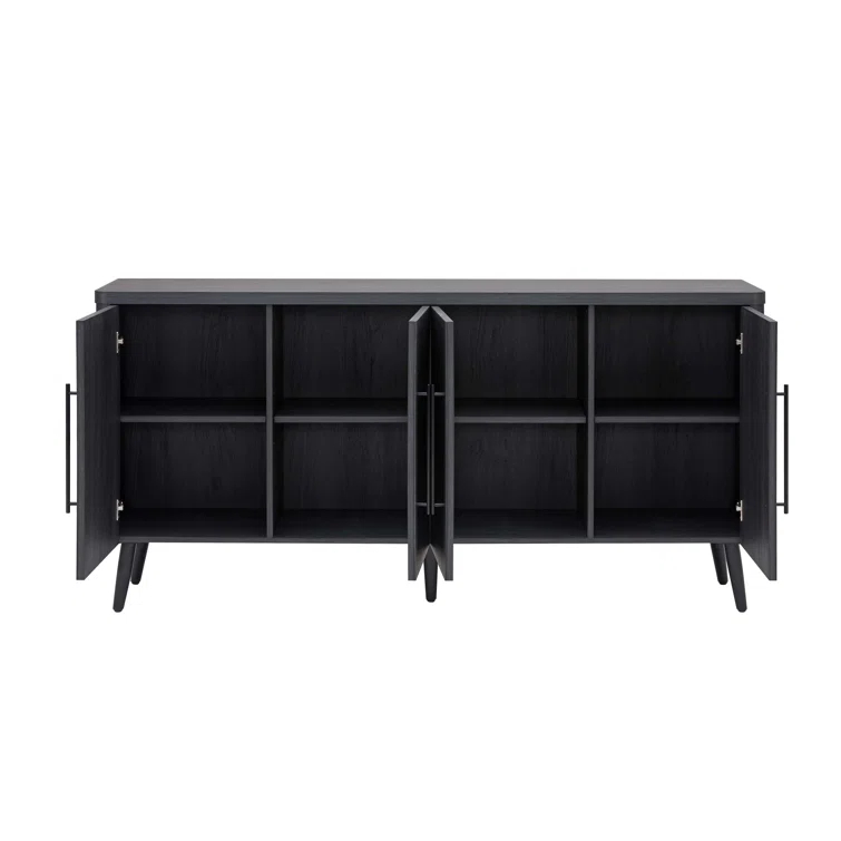Manhattan Comfort Jodie 65" Mid-Century Modern Sideboard with 8 Adjustable Shelves in Charcoal Gray