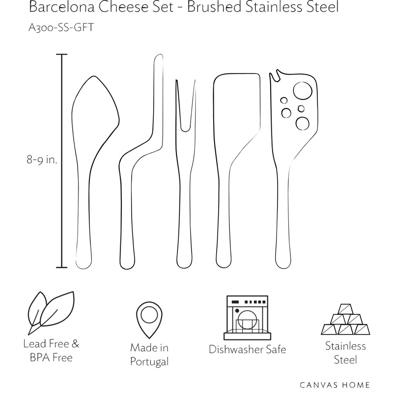 Barcelona 5 Piece Stainless Steel Cheese Serving Set