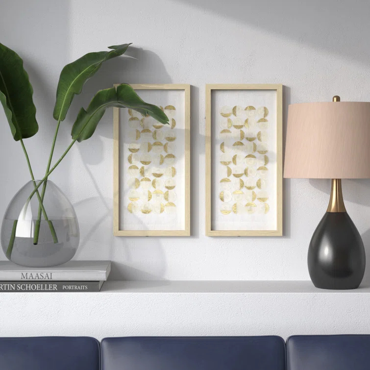Mercury Row® Zeringue Emblem Natural Capiz with Gold Foil Shadowbox Wall Décor (Set of 2)