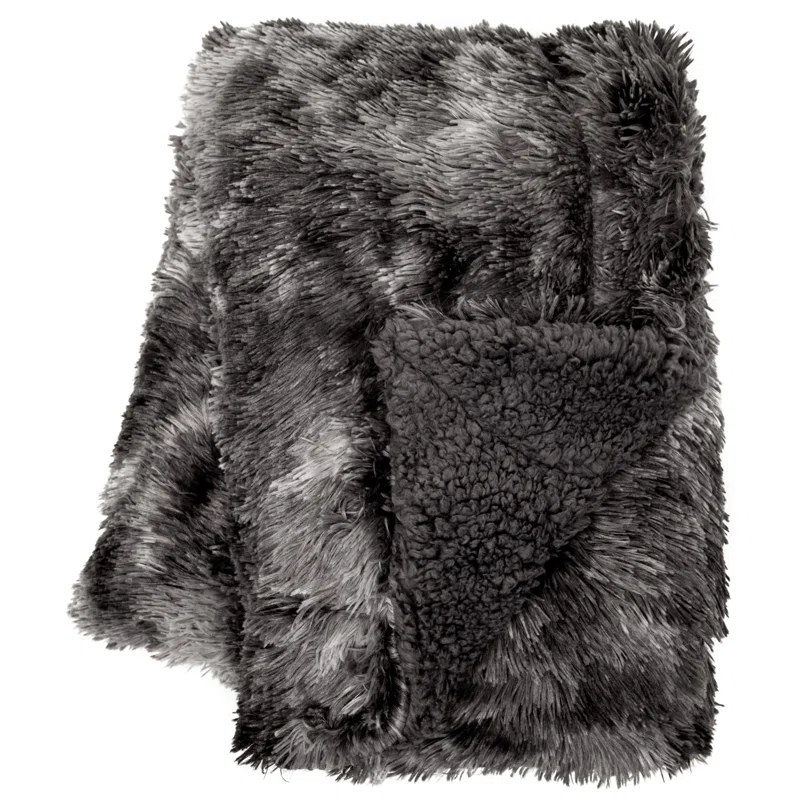 Chanasya Wolf Faux Long Fur Throw Blanket - Soft, Fuzzy Throw Blanket - 50" x 65” - Dark Gray