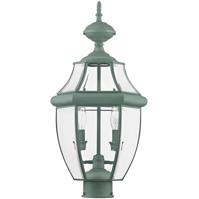 Lighting Lumens 2 Light Verdigris Outdoor Post Lantern Pendant - Clear Beveled Glass Shade