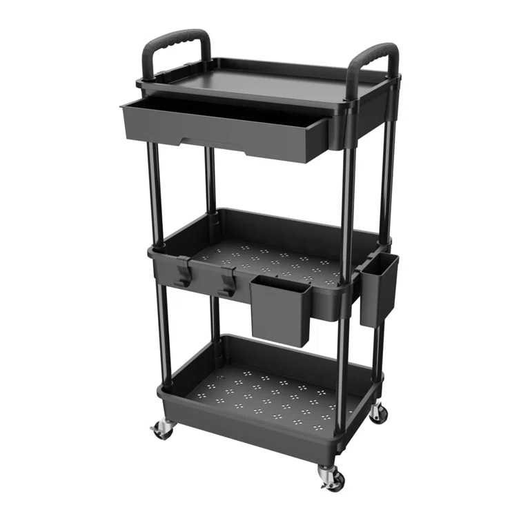 Ebern Designs 3 Tier Rolling Utility Cart With Drawer,utility Cart Made Of Multifunctional Storage Organizer Tool For Kitchen,bathroom,living Room,office
